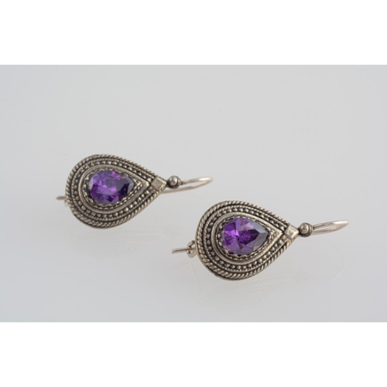 Ασημένια χειροποίητα σκουλαρίκια με μωβ ζιργκόν