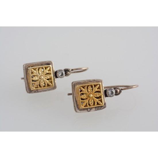 Δίχρωμα Ασημέμια χειροποίητα σκουλαρίκια με ζιργκόν