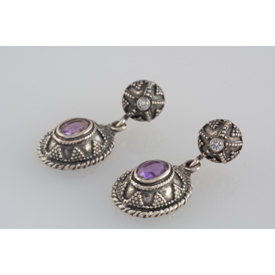 Ασημένια χειροποίητα σκουλαρίκια με αμέθυστο