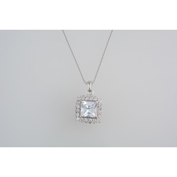 Ασημένιο κολιέ τετράγωνη ροζέτα με ζιργκόν