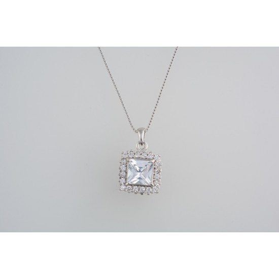 Ασημένιο κολιέ τετράγωνη ροζέτα με ζιργκόν