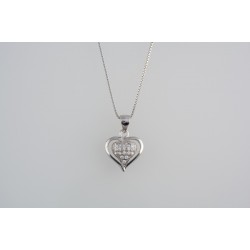 Ασημένιο κολιέ γεμισμένη καρδιά με ζιργκόν