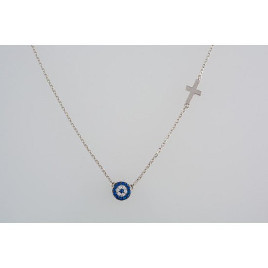 Ασημένιο κολιέ «Στόχος - Σταυρός» με ζιργκόν