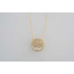 Ασημένιο επιχρυσωμένο κολιέ «Δέντρο της Ζωής» με ζιργκόν