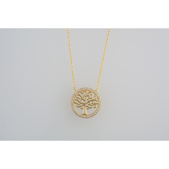 Ασημένιο επιχρυσωμένο κολιέ «Δέντρο της Ζωής» με ζιργκόν