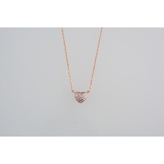 Ασημένιο κολιέ καρδιά σε ροζ χρώμα με ζιργκόν