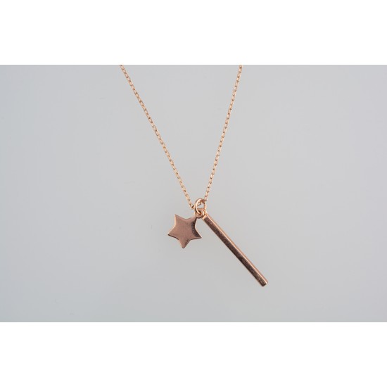 Ασημένιο κολιέ αστερακι&στοιχειο σε ροζ χρωμα