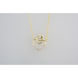 Ασημένιο επιχρυσωμένο κολιέ διπλή καρδιά με ζιργκόν