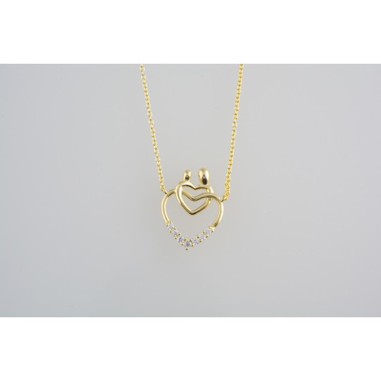 Ασημένιο επιχρυσωμένο κολιέ διπλή καρδιά με ζιργκόν