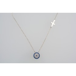 Ασημένιο κολιέ στόχος - σταυρός με ζιργκόν