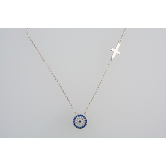 Ασημένιο κολιέ στόχος - σταυρός με ζιργκόν