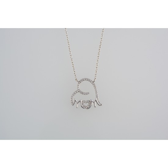 Ασημένιο κολιέ καρδιά "mom" με ζιργκόν