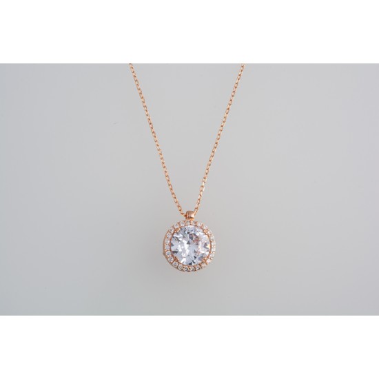 Ασημένιο κολιέ ροζέτα σε ροζ χρώμα με ζιργκόν