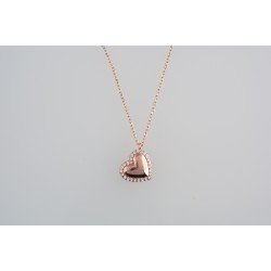 Ασημένιο κολιέ καρδιά σε ροζ χρώμα με ζιργκόν