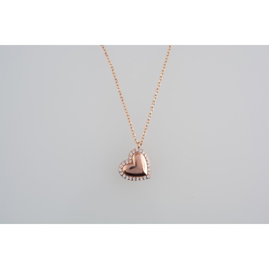 Ασημένιο κολιέ καρδιά σε ροζ χρώμα με ζιργκόν