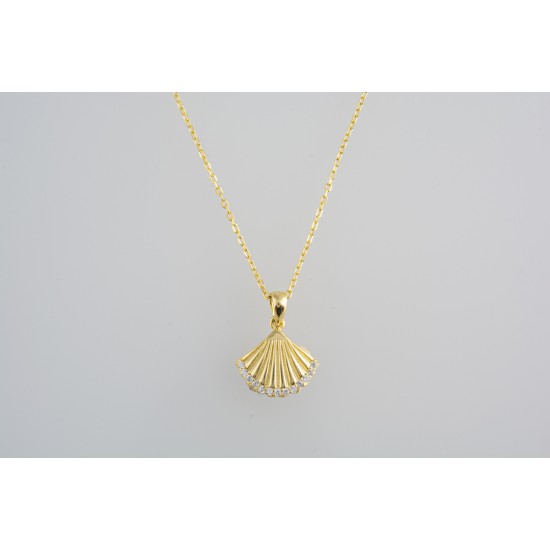 Ασημένιο επιχρυσωμένο κολιέ κοχύλι δάκρυ με ζιργκόν