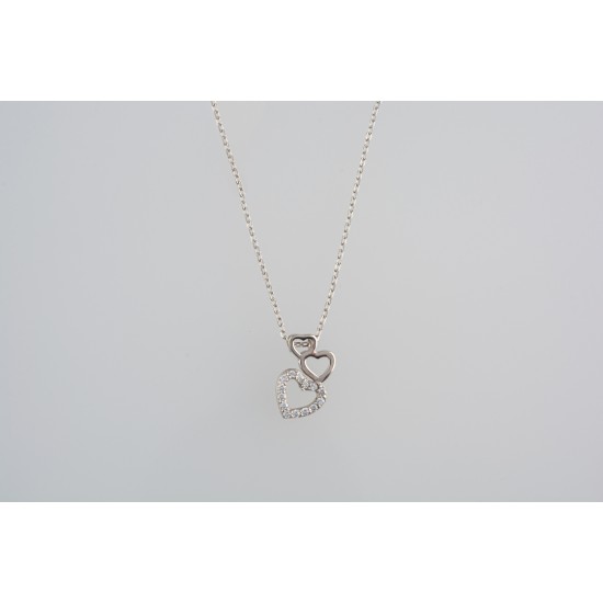 Ασημένιο κολιέ καρδιές με ζιργκόν