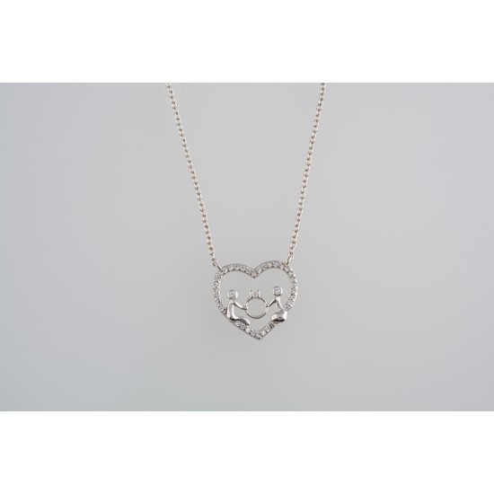 Ασημένιο κολιέ καρδιά "ζευγάρι" με ζιργκόν