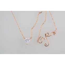 Ασημένιο κολιέ καρδια σε ροζ χρώμα με ζιργκόν