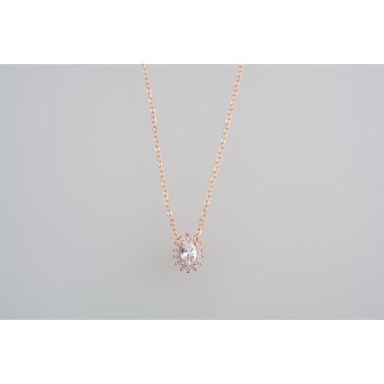 Ασημένιο κολιέ ροζέτα σε ροζ χρωμα με ζιργκόν