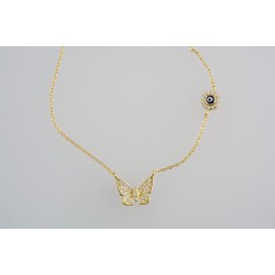 Ασημένιο επιχρυσωμένο κολιέ πεταλούδα με ζιργκόν