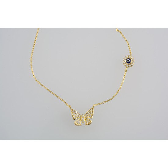 Ασημένιο επιχρυσωμένο κολιέ πεταλούδα με ζιργκόν