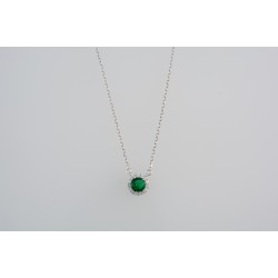 Ασημένιο κολιέ πράσινη ροζέτα με ζιργκόν