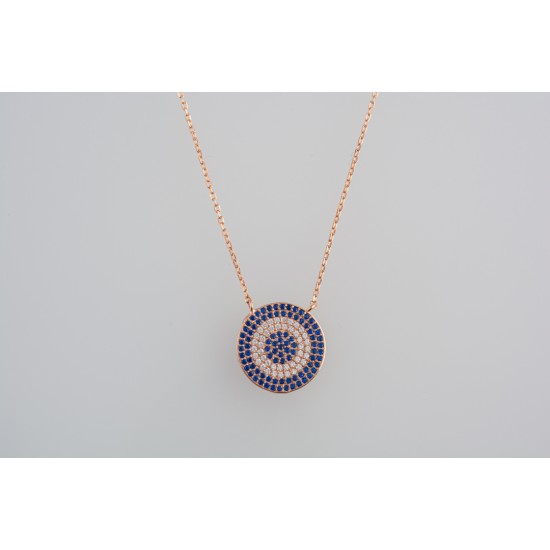 Ασημένιο κολιέ στόχος σε ροζ χρώμα με ζιργκόν