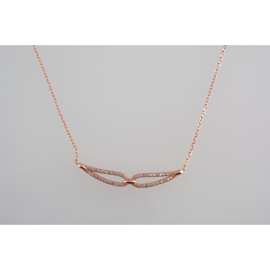 Ασημένιο κολιέ φτερά σε ροζ χρώμα με ζιργκόν