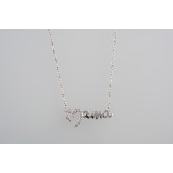 Ασημένιο κολιέ καρδιά-"mama" με ζιργκόν