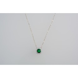 Ασημένιο κολιέ πράσινη ροζέτα με ζιργκόν