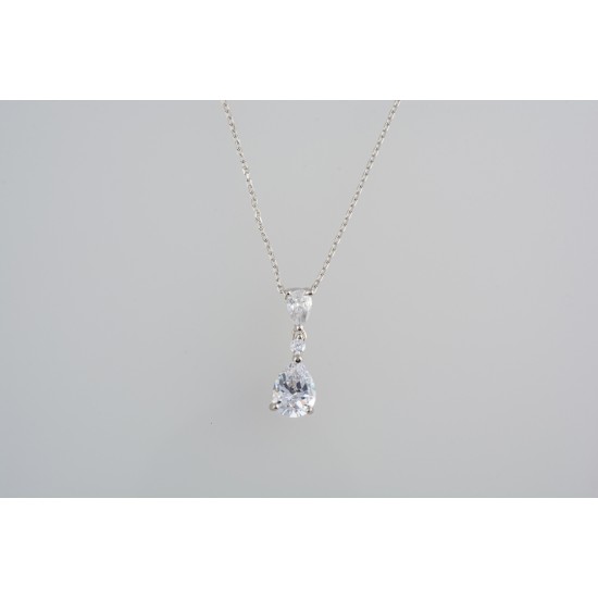 Ασημένιο κολιέ διπλό δάκρυ με ζιργκόν