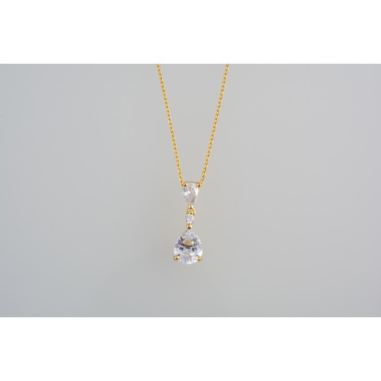 Ασημένιο επιχρυσωμένο κολιέ διπλό δάκρυ με ζιργκόν