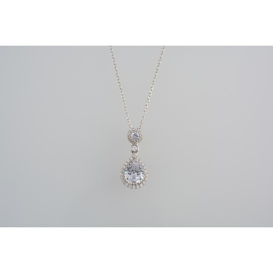 Ασημένιο κολιέ ροζέτα δάκρυ με ζιργκόν