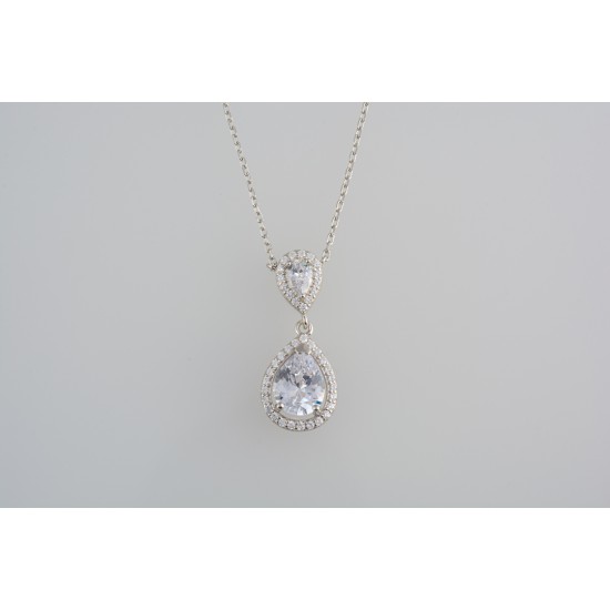 Ασημένιο κολιέ διπλή ροζέτα δάκρυ με ζιργκόν