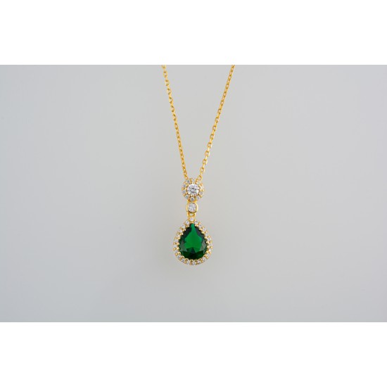 Ασημένιο επιχρυσωμένο κολιέ ροζέτα δάκρυ με ζιργκόν