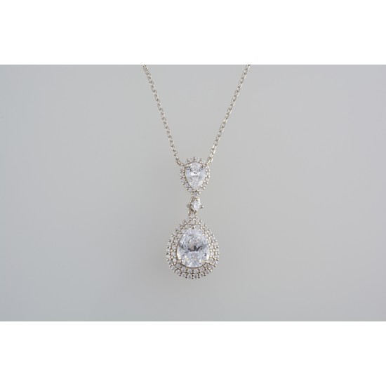 Ασημένιο κολιέ διπλή ροζέτα δάκρυ με ζιργκόν