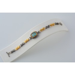 Δίχρωμο Ασημέμιο Χειροποίητο βραχιόλι με τιρκουάζ