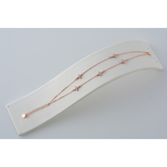 Ασημένιο βραχιόλι "Σταυροί" σε ροζ χρώμα με ζιργκόν