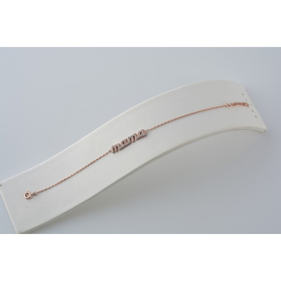 Ασημένιο βραχιόλι "mama" σε ροζ χρώμα με ζιργκόν 