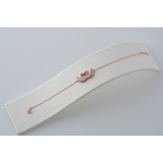 Ασημένιο βραχιόλι "Κύκνοι" σε ροζ χρώμα με ζιργκόν