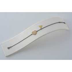 Ασημένιο βραχιόλι καρδιά & στοιχείο σε κίτρινο και μαύρο χρώμα με ζιργκόν