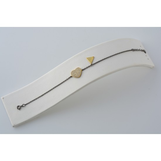 Ασημένιο βραχιόλι καρδιά & στοιχείο σε κίτρινο και μαύρο χρώμα με ζιργκόν