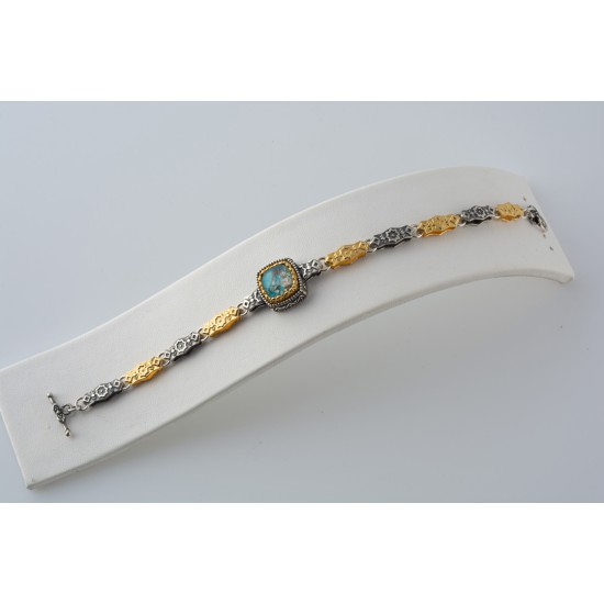 Δίχρωμο Ασημέμιο Χειροποίητο βραχιόλι με τιρκουάζ