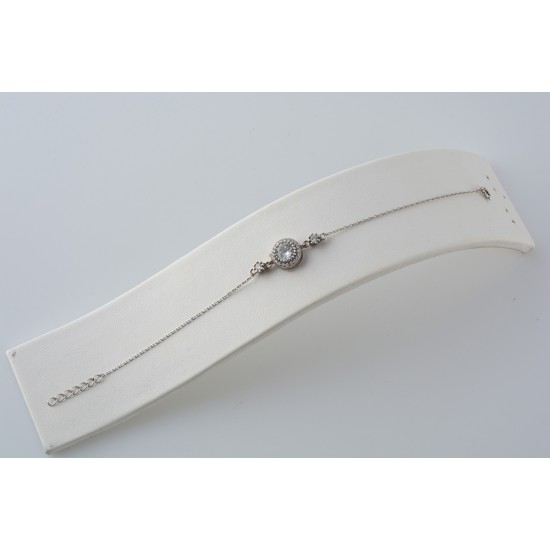 Ασημένιο βραχιόλι ροζέτα με λευκά ζιργκόν 